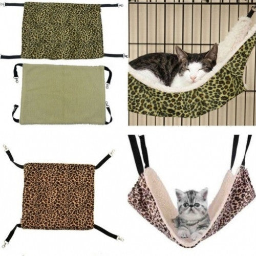 Cat Supplies - Warm Pet Cat Hanging Ferret Hammock Leopard Design Bed Sleepy Pad